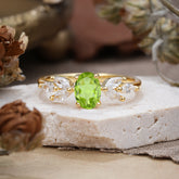 1 Carat Oval Cut 4 Prong Classic Peridot Nature Inspired Engagement Ring