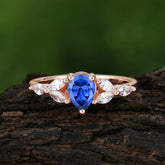 Pear Shaped Sapphire Engagement Ring Nature Inspired Promise Ring