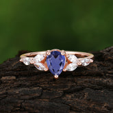 Pear Shaped Tanzanite Engagement Ring Nature Inspired Promise Ring