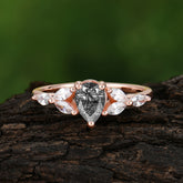Pear Shaped Black Rutilated Quartz Engagement Ring Nature Inspired Promise Ring