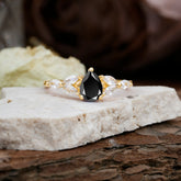 Pear Shaped Black Onyx Engagement Ring Nature Inspired Promise Ring
