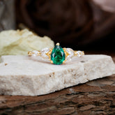 Pear Shaped Emerald Engagement Ring Nature Inspired Promise Ring
