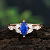 Classic Marquise Cut Sapphire Engagement Ring Sider with 3-stone