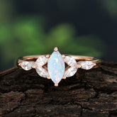 Classic Marquise Cut Opal Engagement Ring Sider with 3-stone