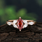 Classic Marquise Cut Garnet Engagement Ring Sider with 3-stone