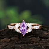 Classic Marquise Cut Amethyst Engagement Ring Sider with 3-stone