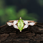 Classic Marquise Cut Peridot Engagement Ring Sider with 3-stone