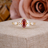 Classic Marquise Cut Garnet Engagement Ring Sider with 3-stone
