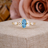 Classic Marquise Cut Aquamarine Engagement Ring Sider with 3-stone