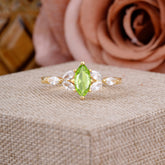 Classic Marquise Cut Peridot Engagement Ring Sider with 3-stone