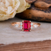 1 Carat Emerald Cut Ruby Classic Side Stone Engagement Ring