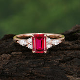 1 Carat Emerald Cut Ruby Classic Side Stone Engagement Ring