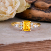 1 Carat Emerald Cut Citrine Classic Side Stone Engagement Ring