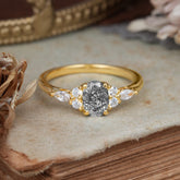 Oval Cut 4 Prong Black Rutilated Quartz Classic Side Stone Engagement Ring