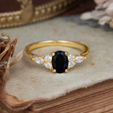 Oval Cut Black Onyx Classic Side Stone Engagement Ring