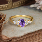 Oval Cut Amethyst Classic Side Stone Engagement Ring