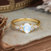 Oval Cut 4 Prong Moonstone Classic Side Stone Engagement Ring