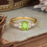 Oval Cut Peridot Classic Side Stone Engagement Ring