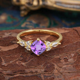 1CT Cushion Cut 4-prong Amethyst Engagement Ring Unique Marquise Cluster Wedding Promise Anniversary Dainty Ring