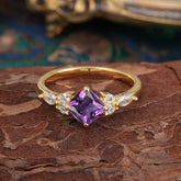 1CT Cushion Cut 4-prong Amethyst Engagement Ring Unique Marquise Cluster Wedding Promise Anniversary Dainty Ring