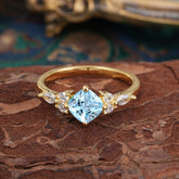 1CT Cushion Cut 4-prong Aquamarine Engagement Ring Unique Marquise Cluster Wedding Promise Anniversary Dainty Ring
