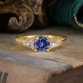 Round Cut Classic Tanzanite Engagement Ring Three Stone Wedding Ring