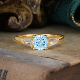 Round Cut Classic Aquamarine Engagement Ring Three Stone Wedding Ring
