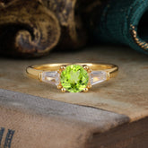 Round Cut Classic Peridot Engagement Ring Three Stone Wedding Ring