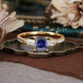 Classic Princess Cut Tanzanite Promise Ring Side Stone Bridal Ring