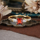 Classic Princess Cut Garnet Promise Ring Side Stone Bridal Ring