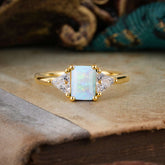 1CT Emerald Cut 4 Prong Opal Three Stone Engagement Ring