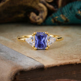1CT Emerald Cut 4 Prong Tanzanite Three Stone Engagement Ring
