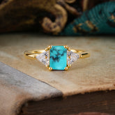 1CT Emerald Cut 4 Prong Turquoise Three Stone Engagement Ring