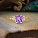 1CT Emerald Cut 4 Prong Amethyst Three Stone Engagement Ring