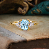 1CT Emerald Cut Aquamarine Three Stone Engagement Ring