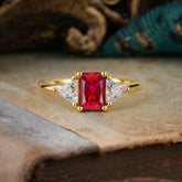 1CT Emerald Cut Ruby Three Stone Engagement Ring