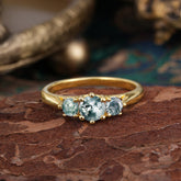 Round Cut Moss Agate Engagement Ring Classic Three Stone Bridal Ring
