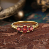 Round Cut 6 Prong Garnet Engagement Ring Classic Three Stone Bridal Ring