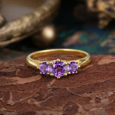 Round Cut 6 Prong Amethyst Engagement Ring Classic Three Stone Bridal Ring