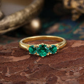 Round Cut 6 Prong Emerald Engagement Ring Classic Three Stone Bridal Ring