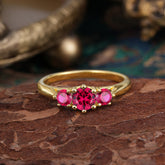 Round Cut 6 Prong Ruby Engagement Ring Classic Three Stone Bridal Ring