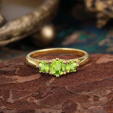 Round Cut 6 Prong Peridot Engagement Ring Classic Three Stone Bridal Ring
