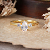 Classic Pear Cut Three Stone Moissanite Promise Ring Four Claw Prong Setting