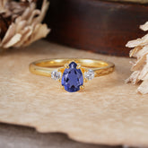 Classic Pear Cut Tanzanite Three Stone Promise Ring Four Claw Prong Setting