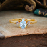 Classic Pear Cut Aquamarine Three Stone Promise Ring Four Claw Prong Setting