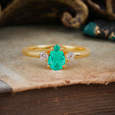 Classic Pear Cut Three Stone Emerald Promise Ring Four Claw Prong Setting