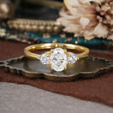 1 Carat Oval Shaped Classic White Three Stone Moissanite Wedding Ring