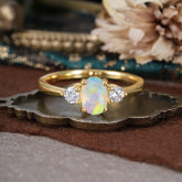 1 Carat Oval Shaped Classic Three Stone Opal Wedding Ring