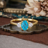 1 Carat Oval Shaped Classic Three Stone Turquoise Wedding Ring