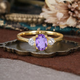 1 Carat Oval Shaped Classic Three Stone Amethyst Wedding Ring